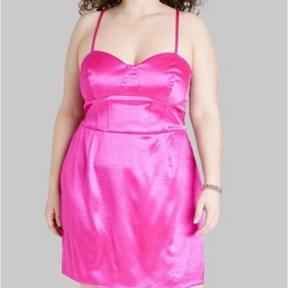 Pink dress, lace up back